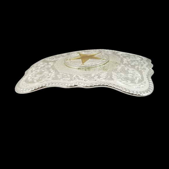 Montana Silversmiths Western Lone Star Belt Buckle Silver Tone Gold Star Texas - Picture 5 of 11